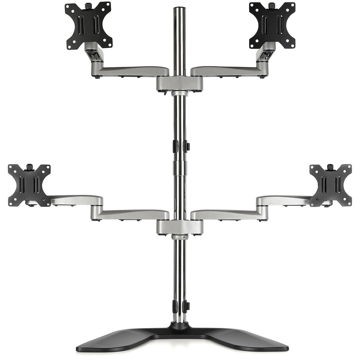 StarTech.com Desktop Quad Monitor Stand - Ergonomic VESA 4 Monitor Arm (2x2) up to 32" (17.6lb/8kg) - Free Standing Articulating Universal Pole Mount - Height Adjustable/Tilt/Swivel/Rotate - Silver