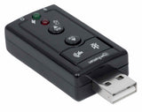 Manhattan USB-A Sound Adapter, USB-A to 3.5mm Mic-in and Audio-Out ports, 480 Mbps (USB 2.0), 7.1-Channel Virtual 3D Surround Sound, Internal Amplifier and Volume Controls, Hi-Speed USB, Three Year Warranty, Equivalent to ICUSBAUDIO7.