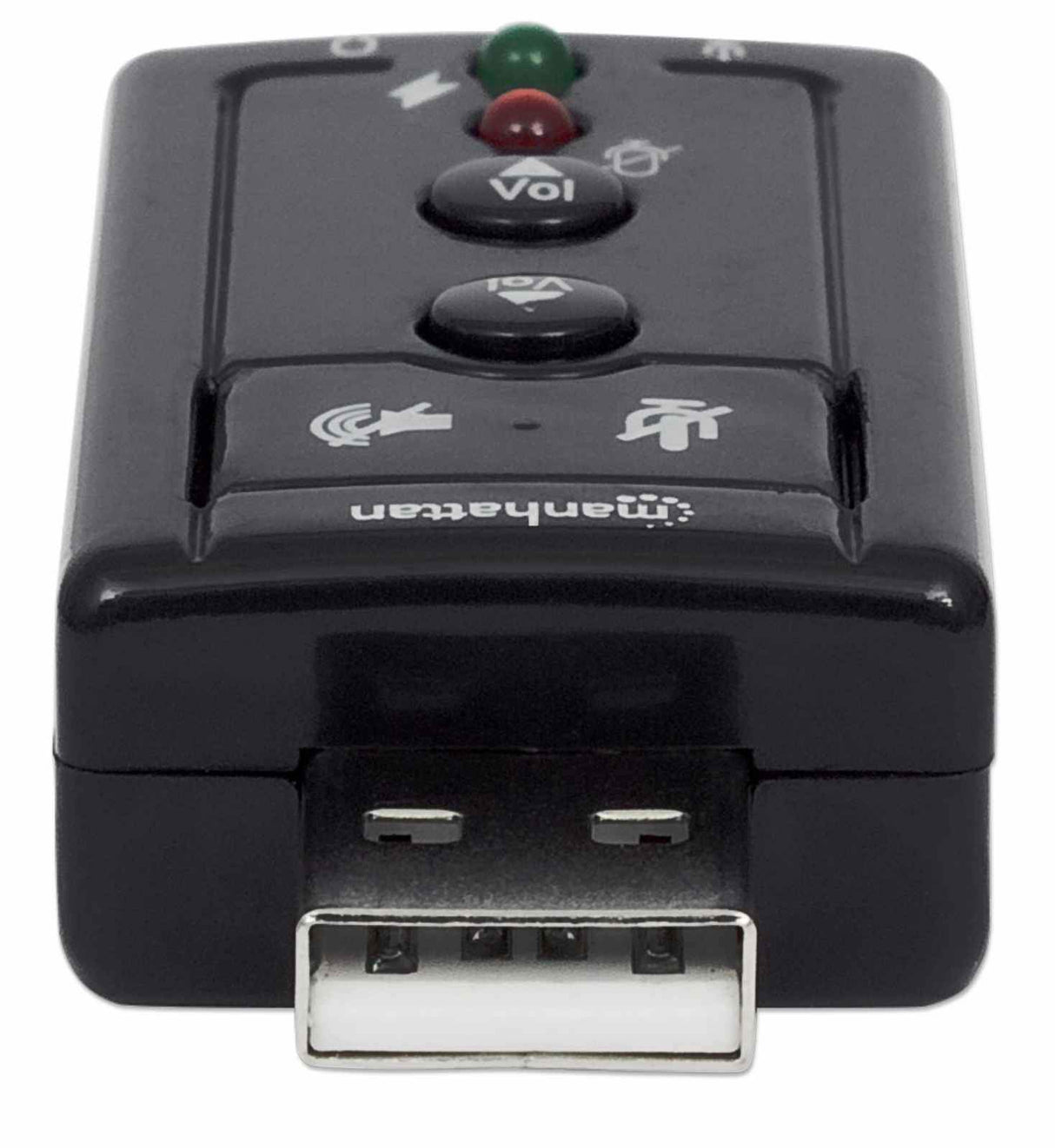 Manhattan USB-A Sound Adapter, USB-A to 3.5mm Mic-in and Audio-Out ports, 480 Mbps (USB 2.0), 7.1-Channel Virtual 3D Surround Sound, Internal Amplifier and Volume Controls, Hi-Speed USB, Three Year Warranty, Equivalent to ICUSBAUDIO7.