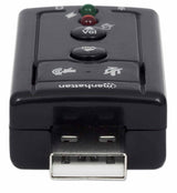 Manhattan USB-A Sound Adapter, USB-A to 3.5mm Mic-in and Audio-Out ports, 480 Mbps (USB 2.0), 7.1-Channel Virtual 3D Surround Sound, Internal Amplifier and Volume Controls, Hi-Speed USB, Three Year Warranty, Equivalent to ICUSBAUDIO7.
