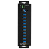 StarTech.com 10-Port USB 3.0 Hub with Power Adapter - Metal Industrial USB-A Hub with ESD & 350W Surge Protection - Din/Wall/Desk Mountable - High Speed USB 3.2 Gen 1 (5Gbps) Hub - TAA