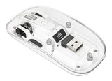 Manhattan Transparent Rechargeable Wireless Mouse, Clear/White, Adjustable 800/1200/1600dpi, With RGB LED light, 2.4Ghz (effective range up to 10m), USB, Optical, Ambidextrous, Four Button with Scroll Wheel, Slim Design, USB-A micro receiver...