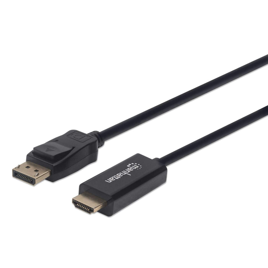 Manhattan DisplayPort 1.2 to HDMI Cable, 4K@60Hz, 1m, Male to Male, DP With Latch, Black, Not Bi-Directional, Three Year Warranty, Equivalent to 3F-DP-HDMI-4K60-HDR