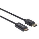 Manhattan DisplayPort 1.2 to HDMI Cable, 4K@60Hz, 1m, Male to Male, DP With Latch, Black, Not Bi-Directional, Three Year Warranty, Equivalent to 3F-DP-HDMI-4K60-HDR