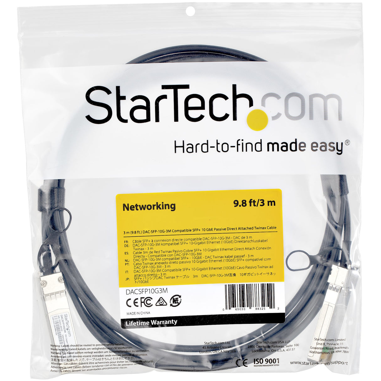 StarTech.com Dell EMC DAC-SFP-10G-3M Compatible 3m 10G SFP+ to SFP+ Direct Attach Cable Twinax - 10GbE SFP+ Copper DAC 10 Gbps Low Power Passive Mini GBIC/Transceiver Module DAC