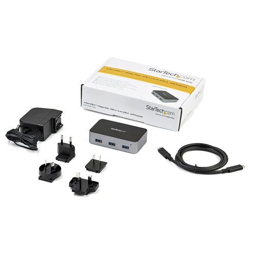 StarTech.com 4 Port USB C Hub with Power Adapter - USB 3.1/3.2 Gen 2 (10Gbps) - USB Type C to 4x USB-A - Self Powered Desktop USB Hub with Fast Charging Port (BC 1.2) - Desk Mountable~4 Port USB C Hub with Power Adapter - USB 3.2 Gen 2 (10Gbps)...
