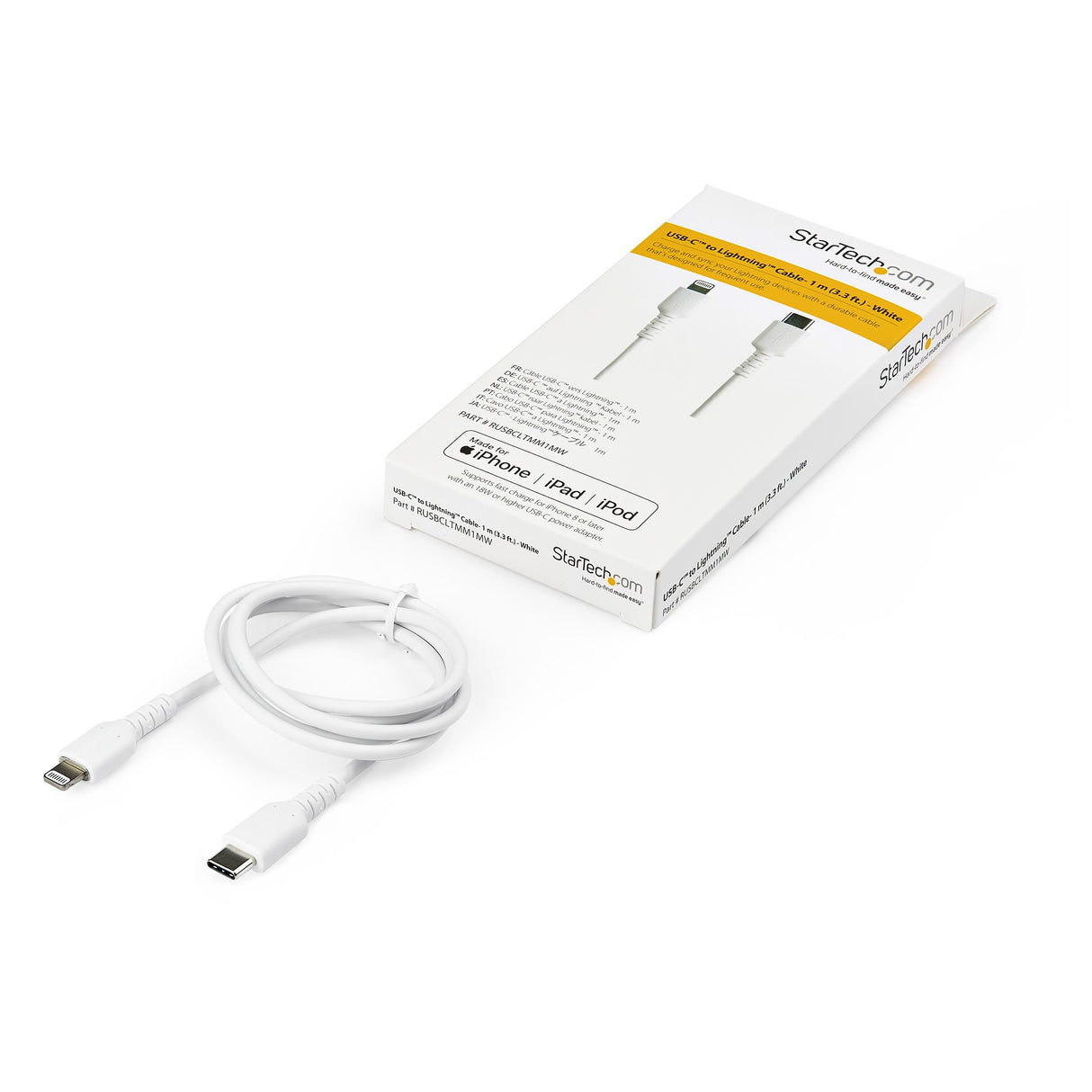 StarTech.com 3 foot (1m) Durable White USB-C to Lightning Cable - Heavy Duty Rugged Aramid Fiber USB Type C to Lightning Charger/Sync Power Cord - Apple MFi Certified iPad/iPhone 12