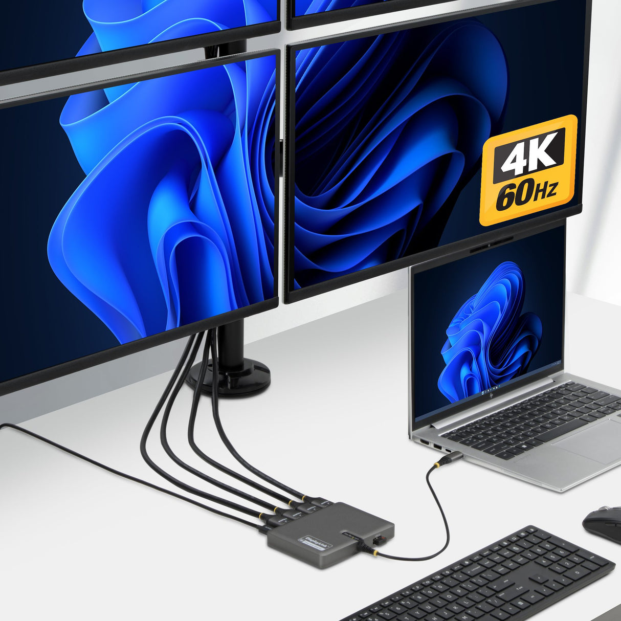 StarTech.com USB-C to Quad-Monitor Workstation Adapter, 4K 60Hz HDMI, 140W PD Passthrough for Laptop Charging, USB Port for Wireless Keyboard / Mouse, TAA