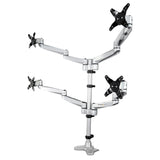 StarTech.com Desk Mount Quad Monitor Arm – Premium Articulating VESA 4 Monitor Mount 2x2 up to 30" (24.8lb/11.3kg) – Ergonomic Height Adjustable Pole Mount - Tilt/Swivel/Rotate - C-Clamp/Grommet - Silver - TAA