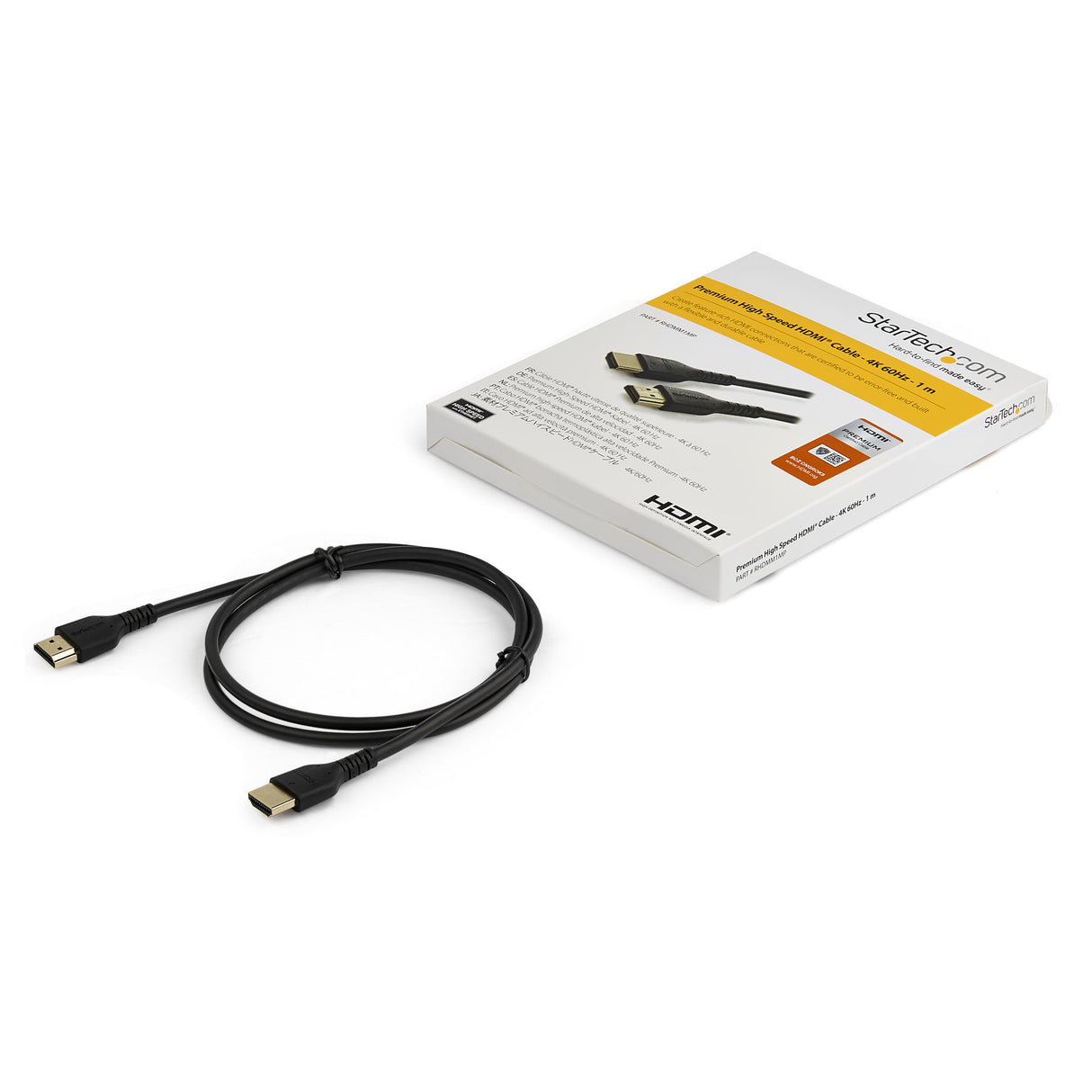 StarTech.com 3ft (1m) Slim HDMI Cable, Flexible Premium Certified HDMI 2.0 Cord with Ethernet, UHD 4K 60Hz HDR10, Durable Aramid Fiber Design with TPE Jacket