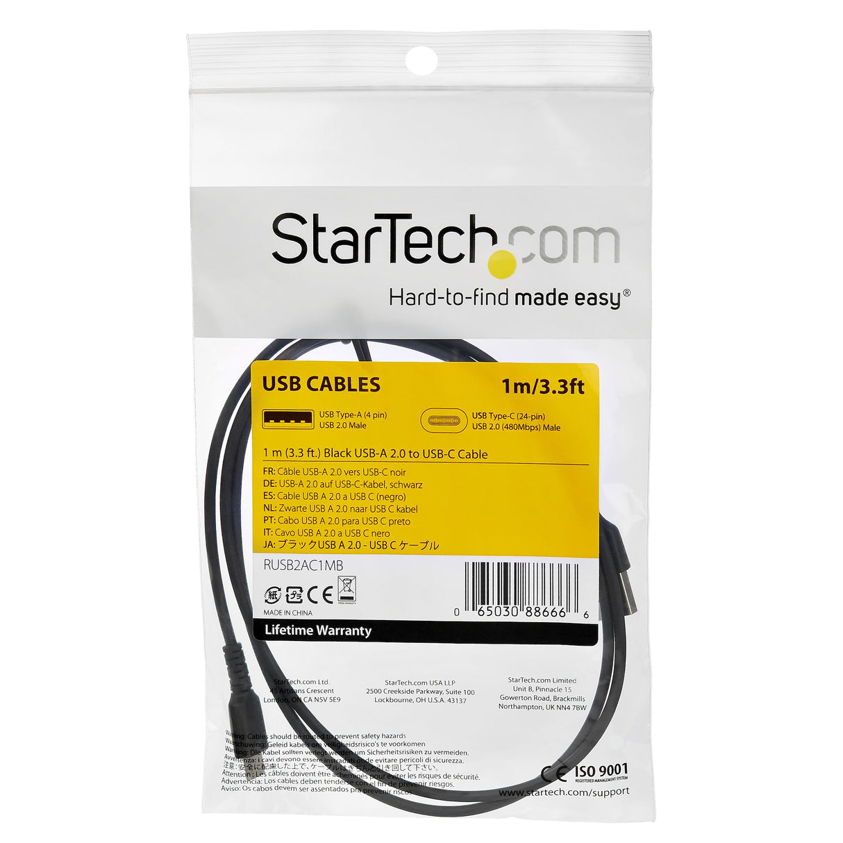 StarTech.com 3ft (1m) USB-C Fast Charging Cable, Rugged, Charge & Sync, 60W (3A) PD, USB 2.0, Black TPE Jacket and Aramid Fiber - USB C Charging Cord