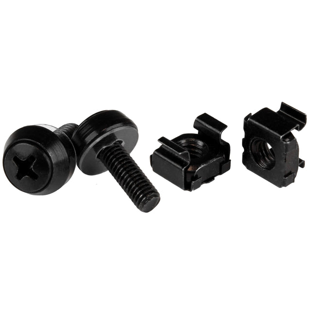 StarTech.com 50-Pack 10-32 12mm Screws, Washers and Square Hole Cage Nuts with Installation Tool, Hardware Mounting Kit for 19" or 10" Server Racks, Cabinets and Enclosures, Black - TAA