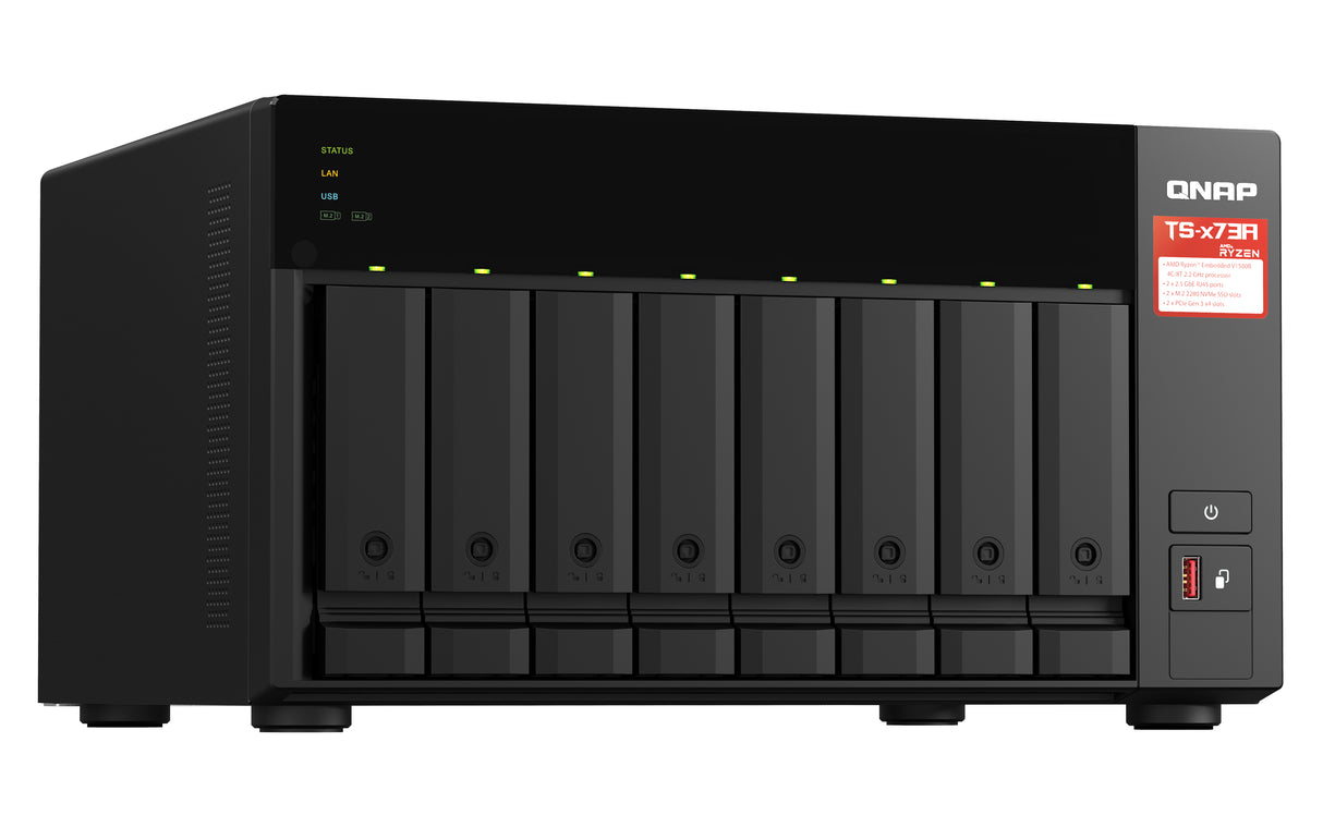 QNAP TS-873A NAS Tower Ryzen Embedded V1500B 8 GB DDR4 0 TB QuTS hero Black