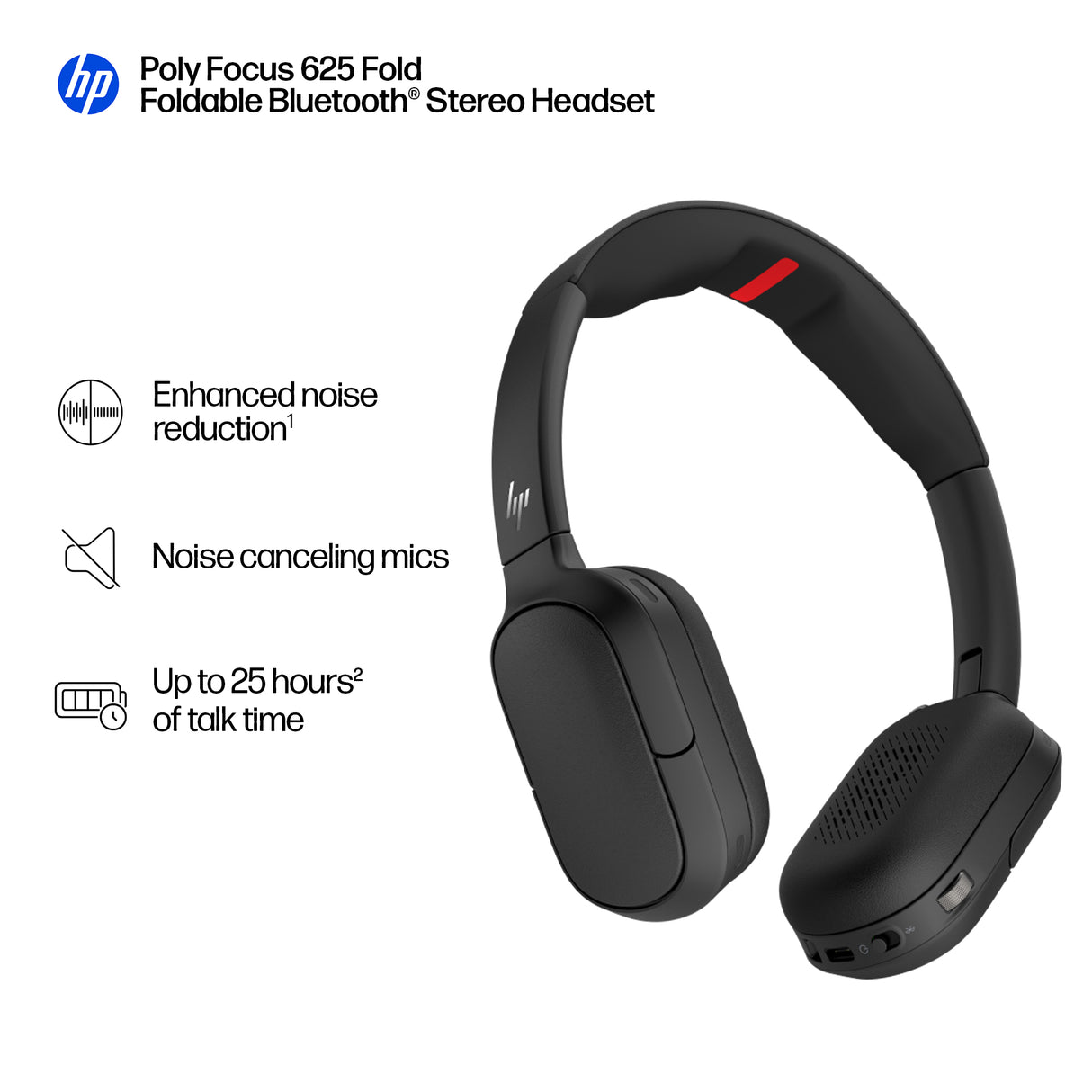 HP Poly Focus 625 Fold Stereo Bluetooth Headset