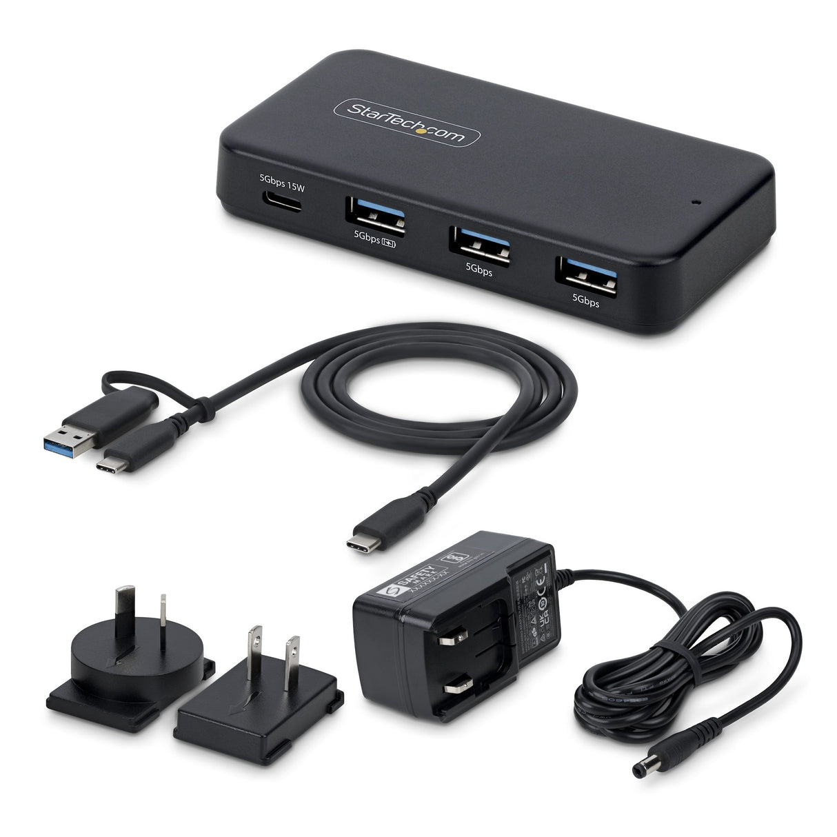 StarTech.com 4-Port USB-C and USB-A Hub, 5Gbps, Self-Powered, 2-in-1 USB-C and USB-A Host Cable, 1x USB-C and 3x USB-A (1x BC 1.2), 36W Power Adapter Included