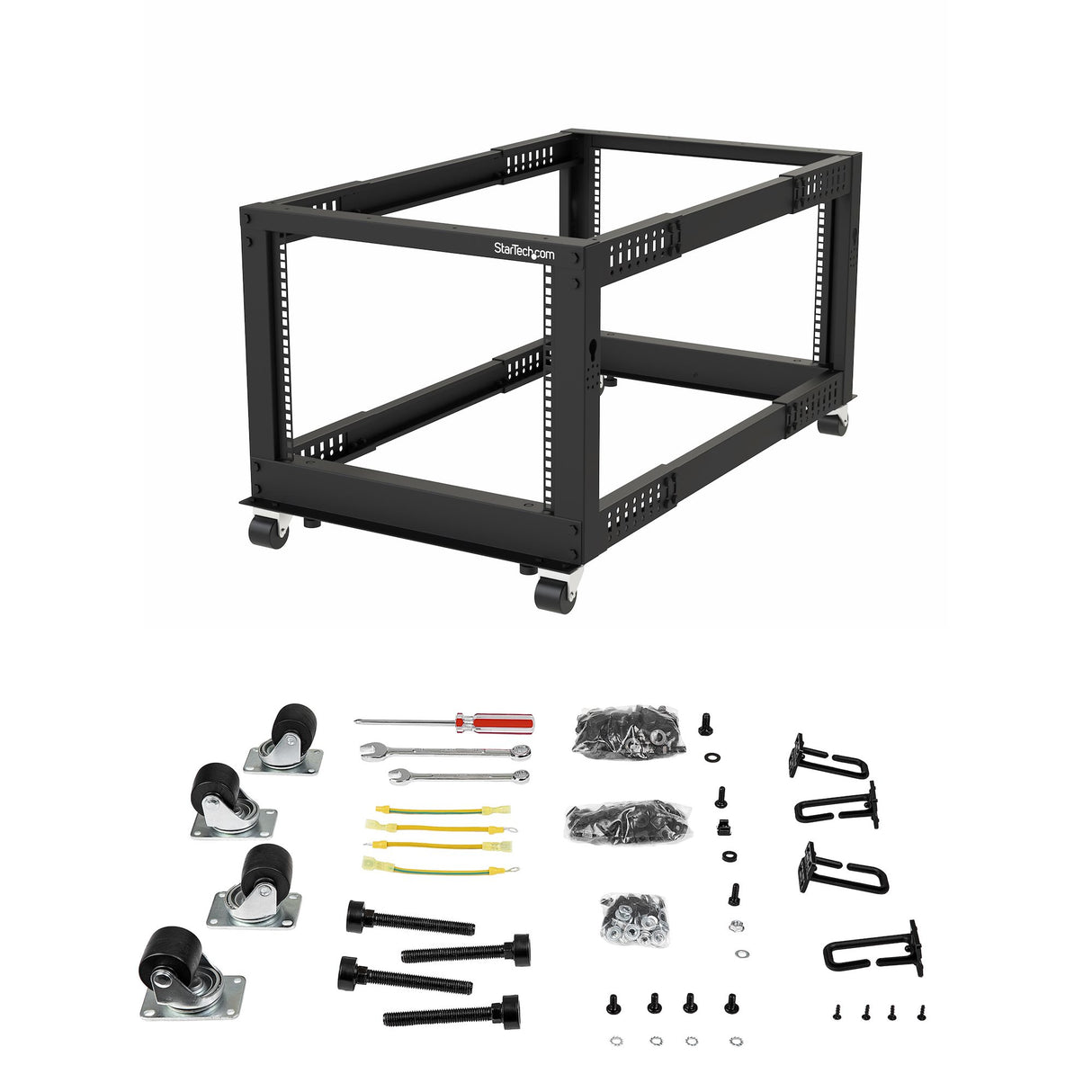 StarTech.com 8U 4-Post Server Rack, 19in Open Frame Rack with 40in (101cm) Mounting Depth and 1200lb (544kg) Weight Capacity, Mobile or Floor Mount IT Rack