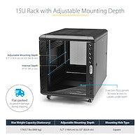 StarTech.com 15U Enterprise-Grade Flat Pack Server Rack Cabinet, 19in Enclosed 4-Post Rack with 29in (75cm) Mounting Depth and 1764lb (800kg) Weight Capacity