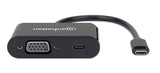 Manhattan USB-C to VGA and USB-C (inc Power Delivery), 1080p@60Hz, 19.5cm, Black, Power Delivery to USB-C Port (60W), Equivalent to CDP2VGAUCP, Male to Female, Lifetime Warranty, Retail Box