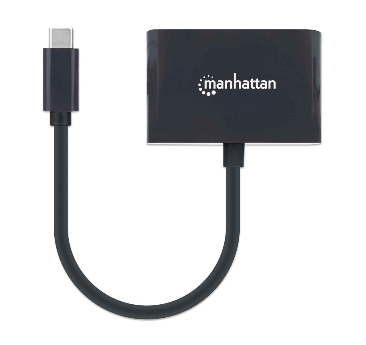 Manhattan USB-C to VGA and USB-C (inc Power Delivery), 1080p@60Hz, 19.5cm, Black, Power Delivery to USB-C Port (60W), Equivalent to CDP2VGAUCP, Male to Female, Lifetime Warranty, Retail Box