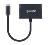 Manhattan USB-C to VGA and USB-C (inc Power Delivery), 1080p@60Hz, 19.5cm, Black, Power Delivery to USB-C Port (60W), Equivalent to CDP2VGAUCP, Male to Female, Lifetime Warranty, Retail Box
