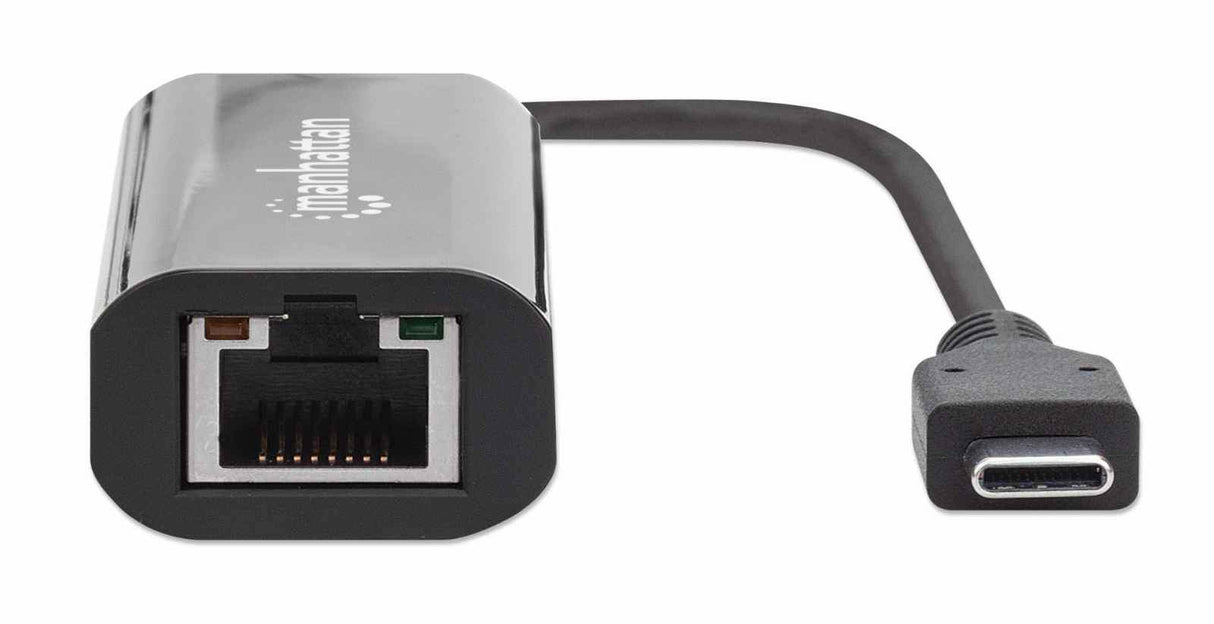 Manhattan USB-C to 2.5GBASE-T Gigabit (10/100/1000 Mbps & 2.5 Gbps) RJ45 Network Adapter, Multi-Gigabit Ethernet, Black, Three Year Warranty, Equivalent to US2GC30