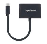 Manhattan USB-C to Gigabit Network and USB-C (inc Power Delivery), 19.5cm, Black, Ethernet RJ45 10/100/1000 Mbps, Power Delivery to USB-C Port (60W), Equivalent to US1GC30PD, Male to Females, Lifetime Warranty, Retail Box