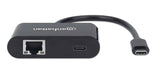 Manhattan USB-C to Gigabit Network and USB-C (inc Power Delivery), 19.5cm, Black, Ethernet RJ45 10/100/1000 Mbps, Power Delivery to USB-C Port (60W), Equivalent to US1GC30PD, Male to Females, Lifetime Warranty, Retail Box