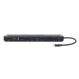 Manhattan USB-C Dock/Hub with Card Reader and MST, Ports (x9): Audio 3.5mm, DisplayPort, Ethernet, HDMI, USB-A (x3), USB-C and VGA, With Power Delivery (100W) to USB-C Port (Note add USB-C wall charger and USB-C cable needed),All Ports can be used...