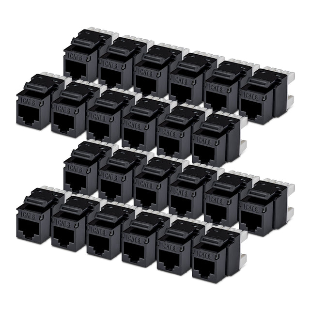StarTech.com Cat6 Keystone Jack, 24-Pack RJ45 Ethernet Keystone Jacks, UTP Cat6 Wall Jack, 180-Degree 110 Punch Down, Black