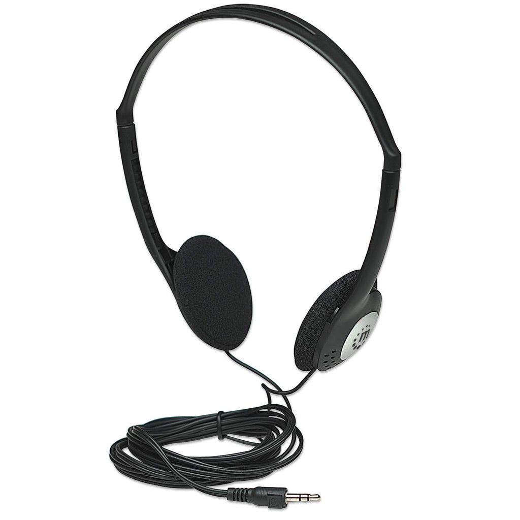 Manhattan Stereo On-Ear Headphones (3.5mm), Adjustable Split Headband, Foam Earpads, Speaker 80W max, Standard 3.5mm stereo jack/plug for audio output, cable 2.2m, Black, Three Year Warranty