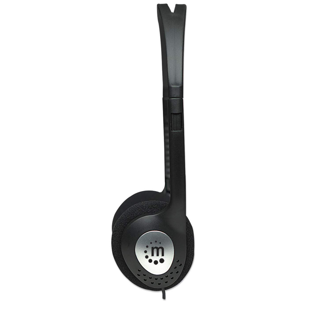 Manhattan Stereo On-Ear Headphones (3.5mm), Adjustable Split Headband, Foam Earpads, Speaker 80W max, Standard 3.5mm stereo jack/plug for audio output, cable 2.2m, Black, Three Year Warranty