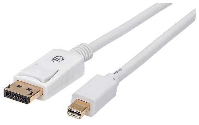 Manhattan Mini DisplayPort 1.2 to DisplayPort Cable, 4K@60Hz, 1m, Male to Male, White, Equivalent to MDP2DPMM1MW, Lifetime Warranty, Polybag