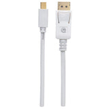 Manhattan Mini DisplayPort 1.2 to DisplayPort Cable, 4K@60Hz, 3m, Male to Male, White, Equivalent to MDP2DPMM3MW, Lifetime Warranty, Polybag