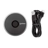 Manhattan Smartphone Wireless Charging Pad, QI certified, 10W, 7.5W and 5W charging, USB-C to USB-A cable included, USB-C input into pad, Cable 1.5m, Black, Three Year Warranty, Boxed