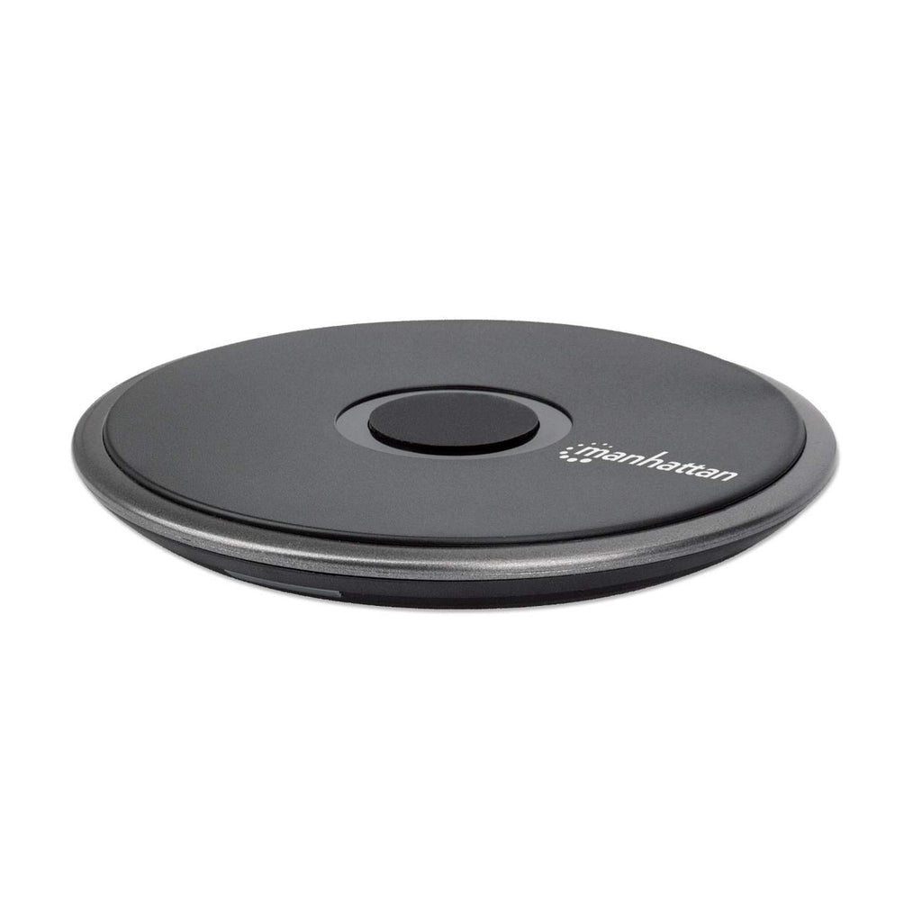 Manhattan Smartphone Wireless Charging Pad, QI certified, 10W, 7.5W and 5W charging, USB-C to USB-A cable included, USB-C input into pad, Cable 1.5m, Black, Three Year Warranty, Boxed