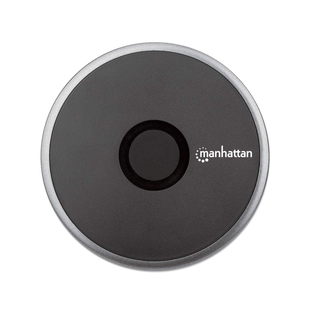 Manhattan Smartphone Wireless Charging Pad, QI certified, 10W, 7.5W and 5W charging, USB-C to USB-A cable included, USB-C input into pad, Cable 1.5m, Black, Three Year Warranty, Boxed