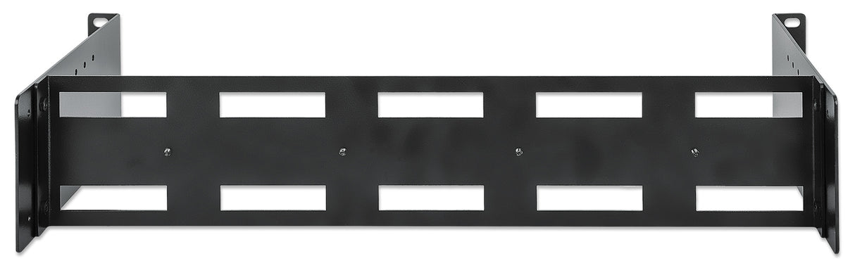 Intellinet Adjustable 19" Rackmount DIN Rail Kit, 2U, Chassis to Mount Top Hat DIN Rail Equipment in a 19 in. Rack, Adjustable Rail Depth of 48 to 174 mm, Aluminum, Black RAL 9005