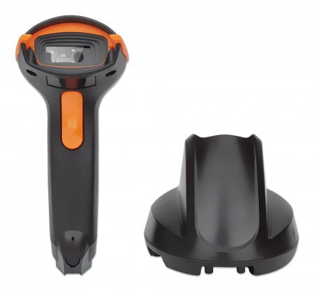 Manhattan Wireless 2D Handheld Barcode Scanner, 250mm Scan Depth, up to 80m effective range (line of sight), Max Ambient Light 100,000 lux (sunlight), Black, Three Year Warranty