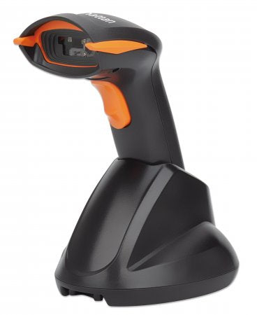 Manhattan Wireless 2D Handheld Barcode Scanner, 250mm Scan Depth, up to 80m effective range (line of sight), Max Ambient Light 100,000 lux (sunlight), Black, Three Year Warranty