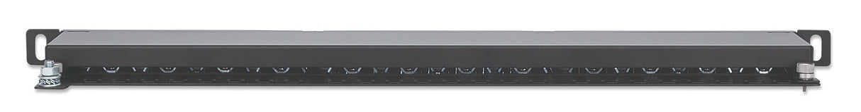 Intellinet Patch Panel, Cat6a, FTP, 24-Port, 19", 0.5U, Shielded, 90° Top-Entry Punch Down Blocks, Black