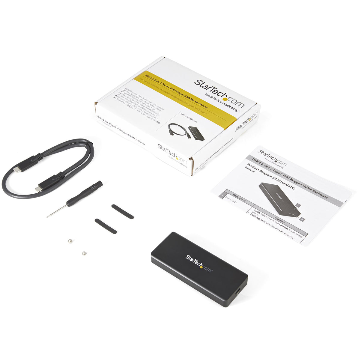 StarTech.com USB-C 10Gbps M.2 NVMe PCIe SSD Enclosure - Rugged Aluminum External M.2 PCIe M-Key Case IP67 Rated - 1GB/s Read/Write - Supports 2230/2242/2260/2280 - TB3 Compatible - Mac/PC - TAA