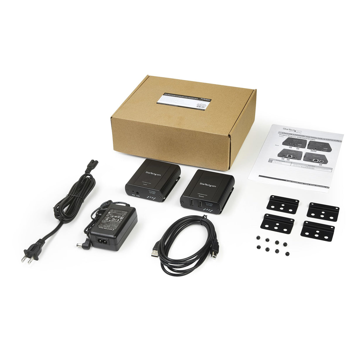StarTech.com 2 Port USB 2.0 Extender Hub over Cat5e/Cat6 Cable (RJ45) - 330ft/100m Industrial Metal USB Extender Adapter Kit w/ ESD Protection - Externally Powered - 480 Mbps