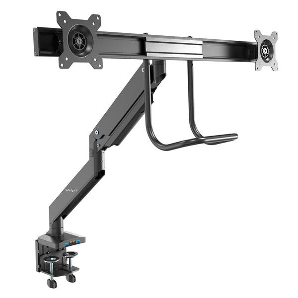 StarTech.com Desk Mount Dual Monitor Arm with USB & Audio - Slim Full Motion Adjustable Dual Monitor VESA Mount for up to 32" (17.6lb/8kg) Displays - Ergonomic Articulating - C-Clamp/Grommet