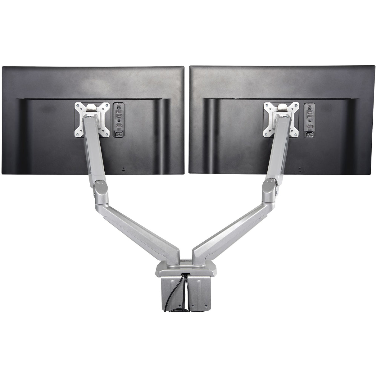 StarTech.com Desk Mount Dual Monitor Arm with USB & Audio, Desk Clamp VESA Mount for up to 32" (17.6lb/8kg) Displays, Ergonomic Full Motion Dual Monitor Arm - Silver