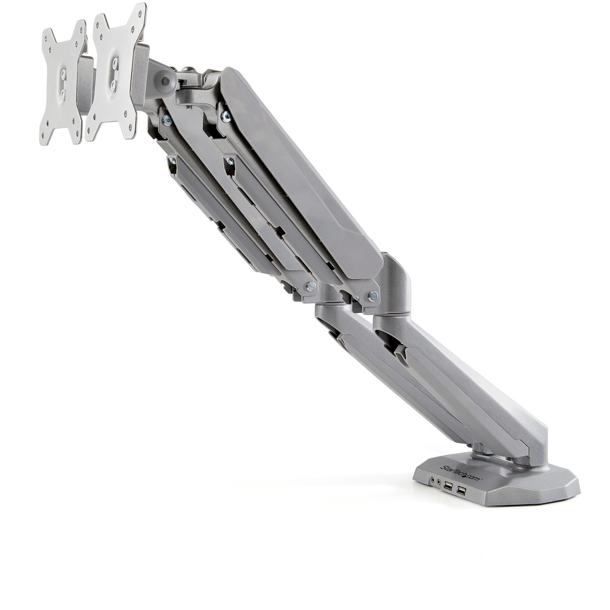StarTech.com Desk Mount Dual Monitor Arm with USB & Audio, Desk Clamp VESA Mount for up to 32" (17.6lb/8kg) Displays, Ergonomic Full Motion Dual Monitor Arm - Silver