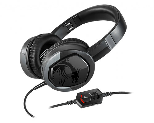 MSI IMMERSE GH30 V2 Gaming Headset 'Black with Iconic Dragon Logo, Wired Inline Audio with splitter accessory, 40mm Drivers, detachable Mic, easy foldable design'