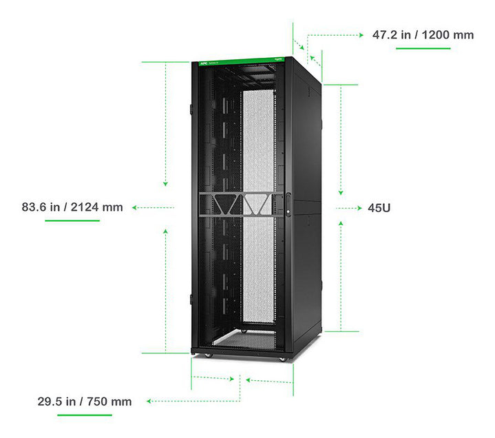 APC NetShelter SX Server Rack Gen 2, 45U, 2124H x 750W x 1200D mm, with Sides, Black