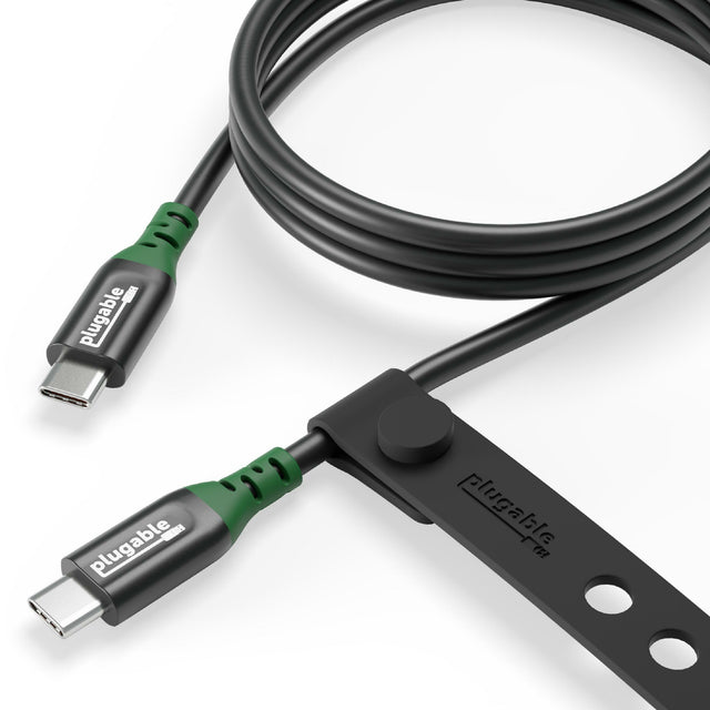 Plugable Technologies USB C to USB C Cable, 240W USB C Charging Cable 20Gbps, 4K 120Hz, 8K 60Hz USB-C Monitor, iPhone, MacBook, iPad, Samsung Galaxy, 3.3 Feet with Silicone Cable Management Strap (USBC-240W-1M)