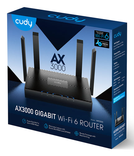 Cudy WR3000 wireless router Gigabit Ethernet Dual-band (2.4 GHz / 5 GHz) Black