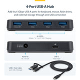 StarTech.com 4-Port USB-A Hub, 5Gbps, Self-Powered, 2-in-1 USB-C and USB-A Host Cable, 1x BC 1.2 Charging Port, 24W Power Adapter Included, MacBook and Windows